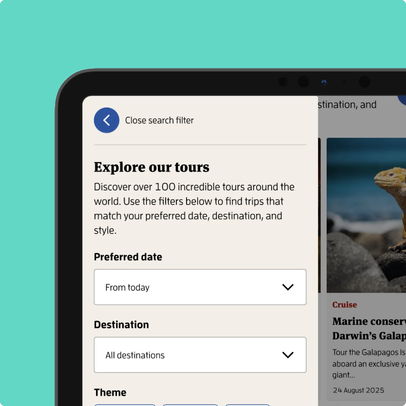Search & filter for Discovery Tours